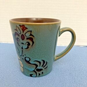 Mystic Passage Home Collection Blue and Brown Stoneware Floral Coffee Mug